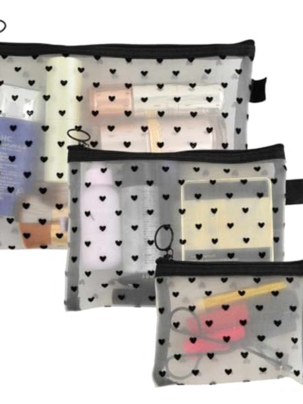 3 Piece Nylon Makeup Bag Set Travel Cosmetic Organizer Zip Pouch